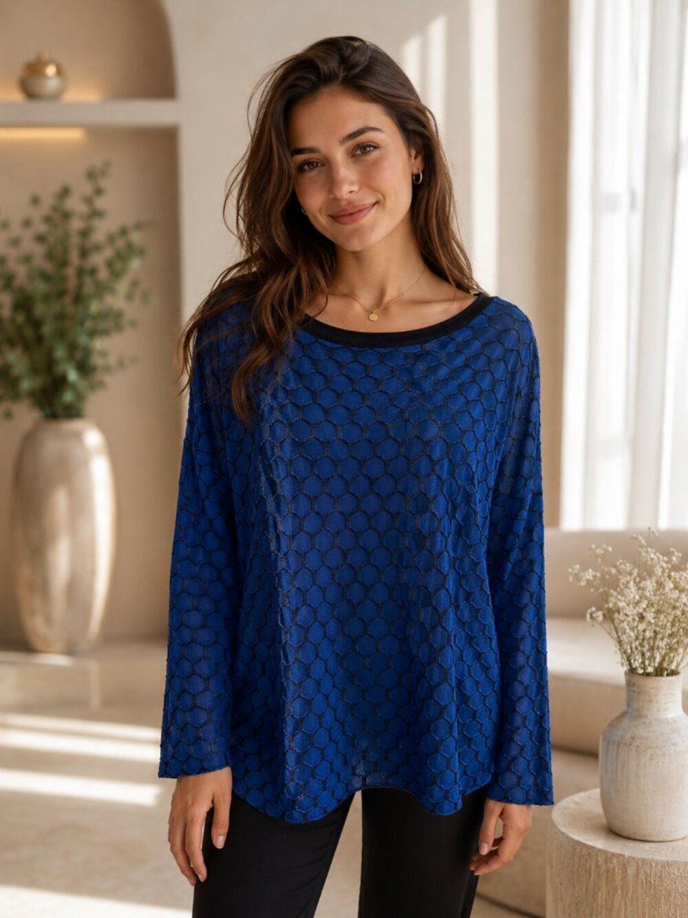 Pier Antonio Gaspari blue and black scalloped pattern sweater
